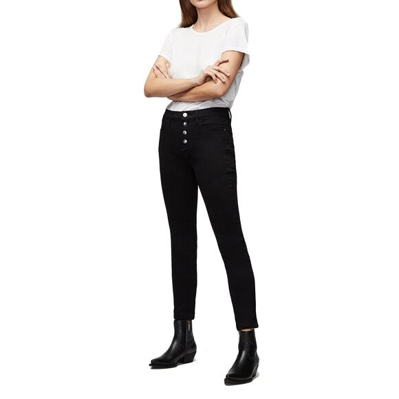 Frame Denim Noir Street Black Le High Waist Skinny Button Fly Jeans Size 28 - Picture 1 of 10